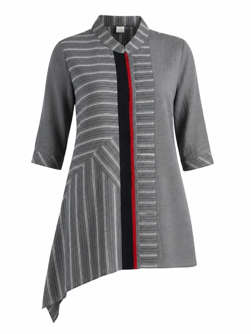 Moonlight Y&S Fashion Tunic Top Womens Large Gray Asymmetric Hem Red Toggle Art